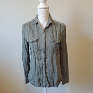 American Eagle Outfitters Vintage Boyfriend Shirt Amry Green